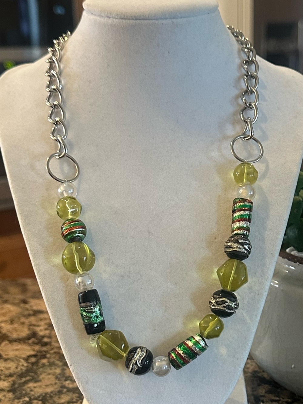 Vintage Artisan Murano Style Foil Glass Bead Statement Necklace - 20"